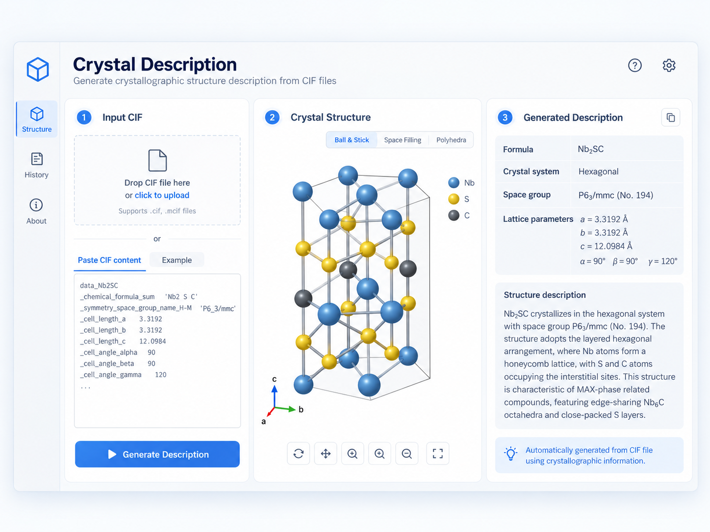 Crystal Description screenshot